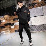 2019 Workwear jacket men's Hooded Jacket+Pants 2PC Sets  baseball  loose Pullover coat & Long Pants Mens Clothing